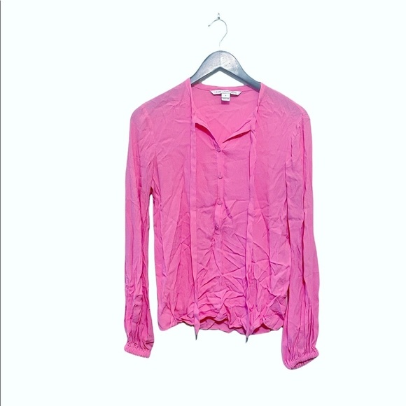 Diane Von Furstenberg Whitney Relaxed Fit Flowy Bishop Sleeve Blouse Top - Picture 2 of 5